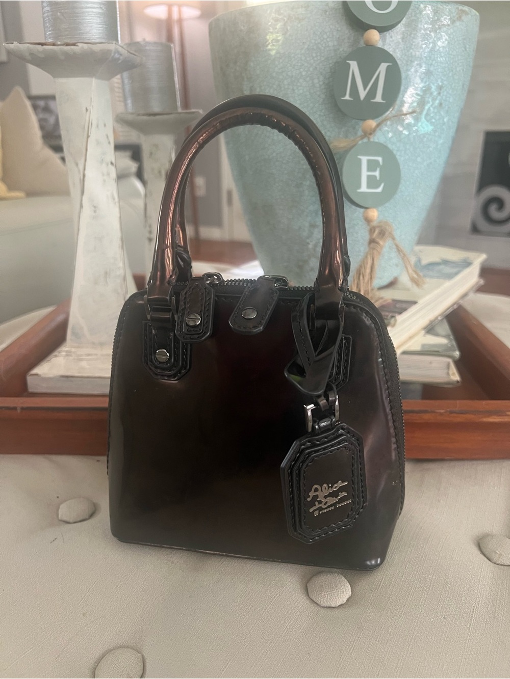 Alice + Olivia Dark Brown Patent Mini Satchel - Picture 2 of 5